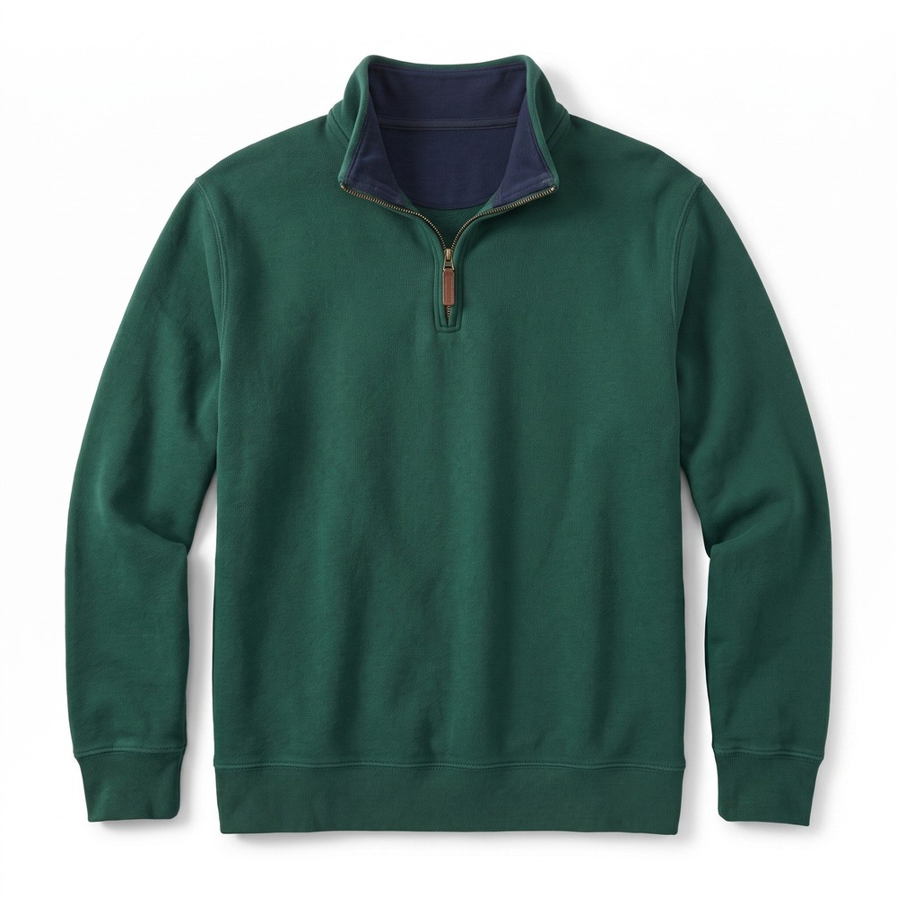 Lands' End L Green Quarter Zip Pullover Sweatshirt Mens